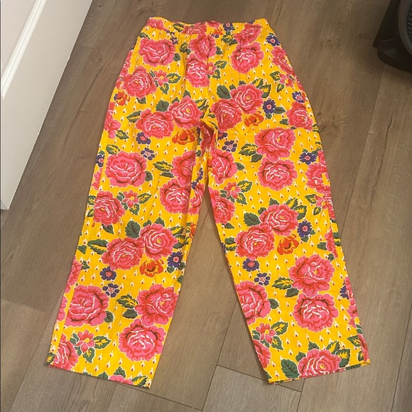 Adrienne Vittadini Women’s Petite Floral Pull On Pants Yellow Pink Size Medium - Picture 1 of 10